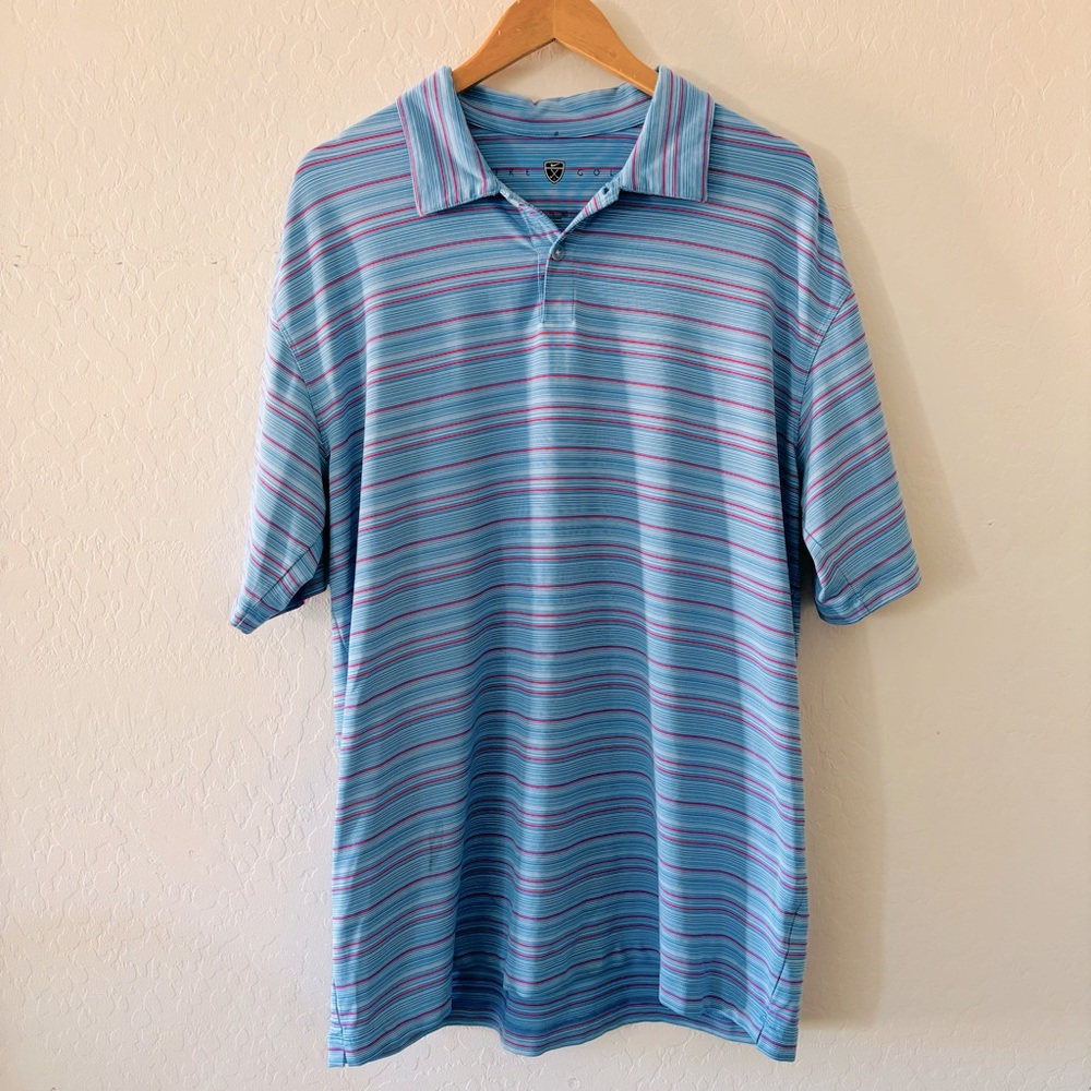 Nike Men’s El Conquistador Striped Blue Polo Golf Shirt Size XL